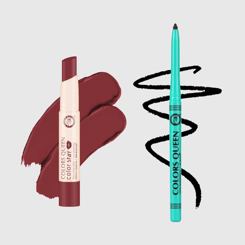 Colors Queen Color Stay Non-Transfer Lipstick and Bold Eyes Auto Kajal Combo