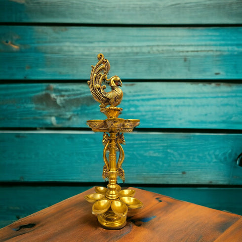 Tamas brass Peacock Auspicious Puja Lamp/Diya/Deepak/Deepam