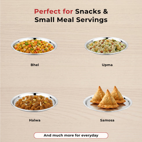 Vinod Stainless Steel Two Tone German Bogi Dish Set of 6 21.5 cm Serving Dish Salad Plate Snack Plate High Quality Steel Mirror Finish