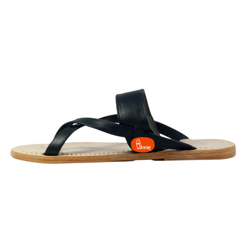 Vhaanfootwear Double wadi Gandhi Design Pure Leather Black Color Soft Kolhapuri for men