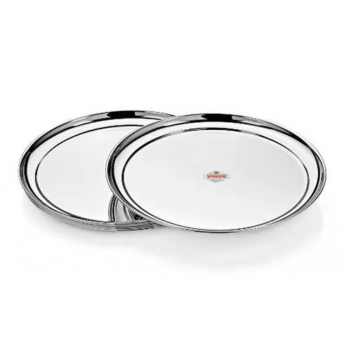 Vinod Stainless Steel Rajbhog Plate Set of 6 28.5 cm Lunch and Dinner Plate Highest Quality Stainless Steel Mirror Finish Rust Free