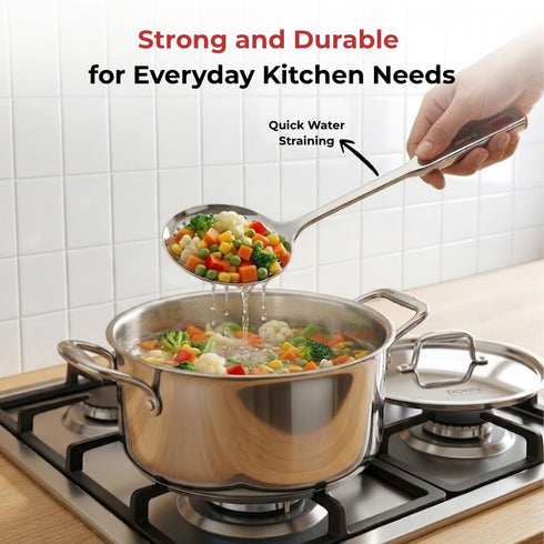 Vinod Stainless Steel Queens Perforated Skimmer Heavy Gauge Strainer Jhara 38.5 cm I Set of 2 I no 2