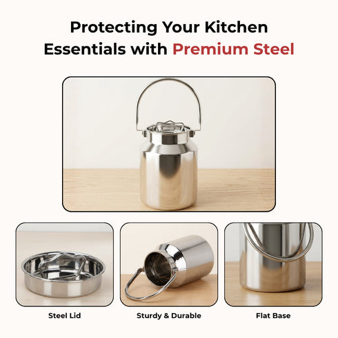 Vinod Stainless Steel Milk Can Barni Oil Can 6.5 Litre with Heavy Gauge Steel Jointless Body Glossy Finish Non Reactive Surface Rust Free