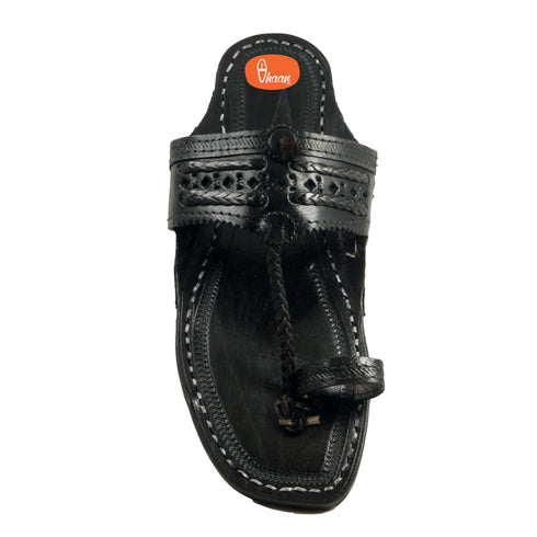 Vhaanfootwear Original Black Pure Leather Moja shape Handstitched Kolhapuri Chappal For Men Vhaan