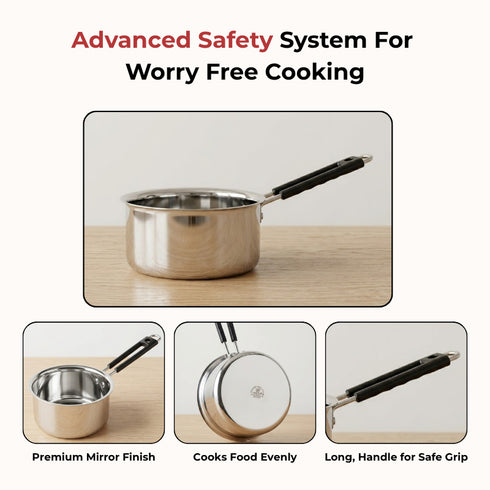 Vinod Stainless Steel Premium Sauce Pan Heavy Gauge 1000 ml Milk Pan Tea Pan Induction and Gas Stove Compatible Dishwasher Safe Durable Tea Pot for Kitchen No 10