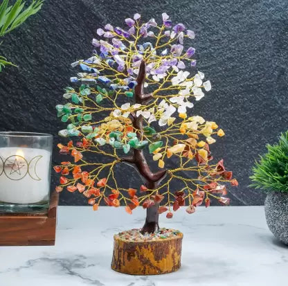 Seven Chakra Crystals Bonsai Money Tree Decorative Showpiece 22cm