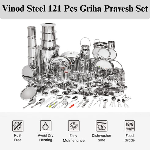Vinod 121 Pieces Deluxe Griha Pravesh Set a Grand Gifting Collection for Weddings Anniversaries and Special Auspicious Occasions