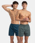 Jockey Super Combed Mercerized Cotton Woven Checkered Boxer Shorts with Back Pocket | Dark Forest & Seaport Teal (Pack of 2)