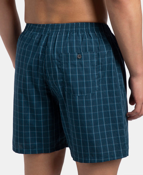 Jockey Super Combed Mercerized Cotton Woven Checkered Boxer Shorts with Back Pocket | Dark Forest & Seaport Teal (Pack of 2)