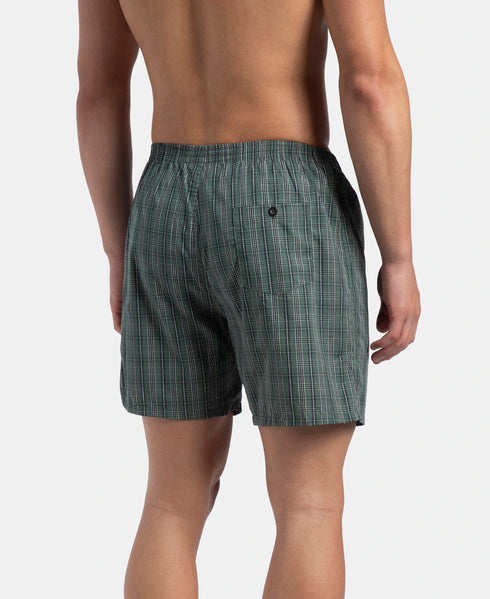 Jockey Super Combed Mercerized Cotton Woven Checkered Boxer Shorts with Back Pocket | Dark Forest & Seaport Teal (Pack of 2)