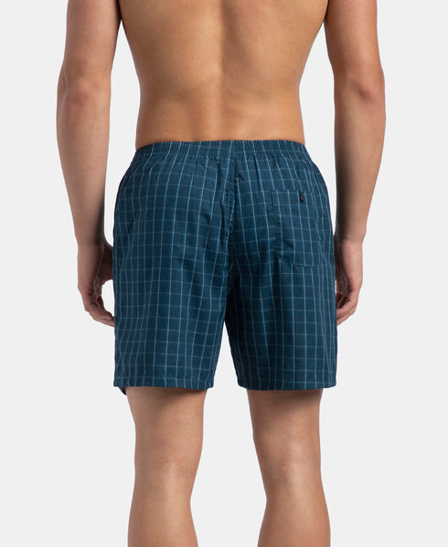 Jockey Super Combed Mercerized Cotton Woven Checkered Boxer Shorts with Back Pocket | Dark Forest & Seaport Teal (Pack of 2)