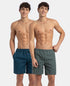 Jockey Super Combed Mercerized Cotton Woven Checkered Boxer Shorts with Side Pocket | Dark Forest & Seaport Teal (Pack of 2)