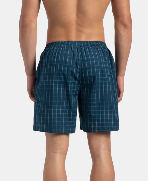 Jockey Super Combed Mercerized Cotton Woven Checkered Boxer Shorts with Side Pocket | Dark Forest & Seaport Teal (Pack of 2)