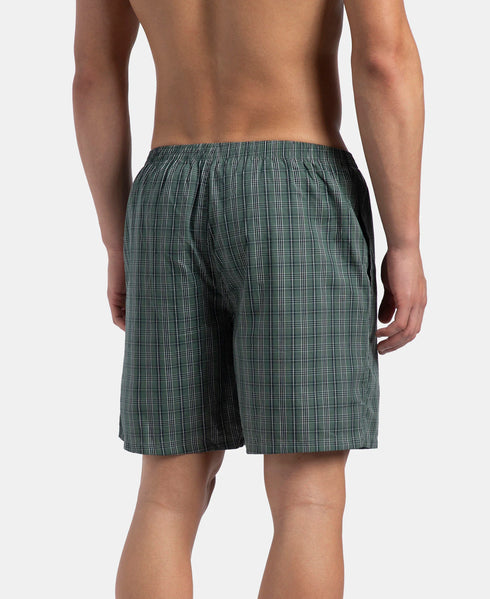 Jockey Super Combed Mercerized Cotton Woven Checkered Boxer Shorts with Side Pocket | Dark Forest & Seaport Teal (Pack of 2)