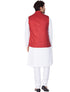 Vastramay Men's White Cotton Blend Kurta, Ethnic Jacket and Pyjama Set
