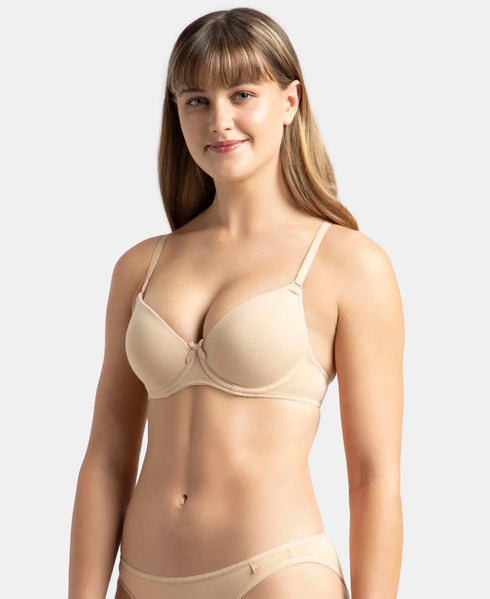 Jockey Under-Wired Padded Cotton Stretch Medium Coverage T-Shirt Bra with Detachable Straps - Light Skin