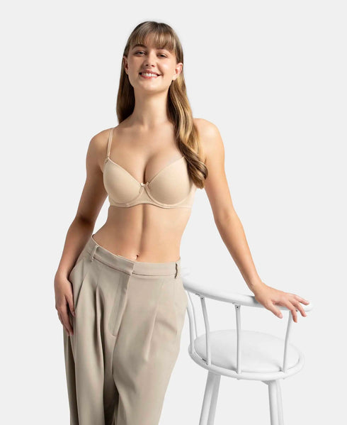 Jockey Under-Wired Padded Cotton Stretch Medium Coverage T-Shirt Bra with Detachable Straps - Light Skin