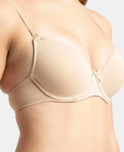 Jockey Under-Wired Padded Cotton Stretch Medium Coverage T-Shirt Bra with Detachable Straps - Light Skin