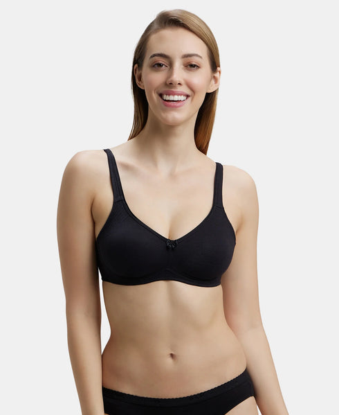 Jockey Pack of 2 Wirefree Non Padded Cotton Stretch Full Coverage Everyday Bra - Black & Skin