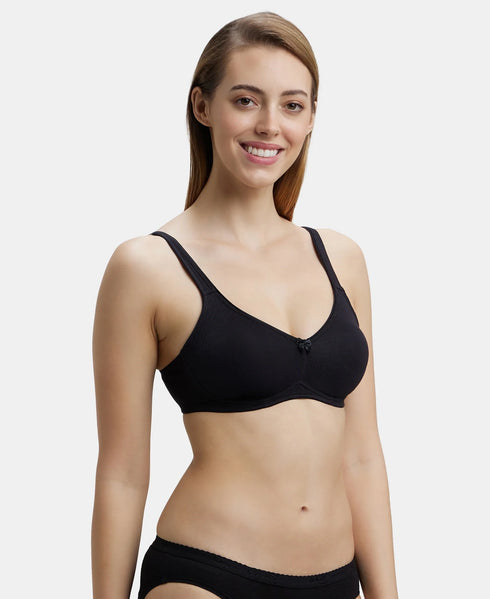 Jockey Pack of 2 Wirefree Non Padded Cotton Stretch Full Coverage Everyday Bra - Black & Skin