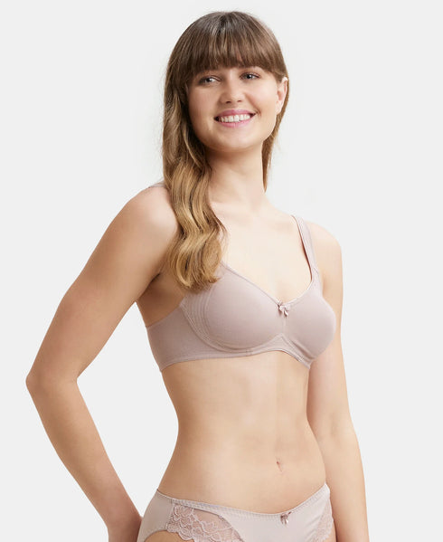 Jockey Wirefree Non Padded Cotton Stretch Full Coverage Everyday Bra with Contoured Shaper Panel and Adjustable Straps - Mocha
