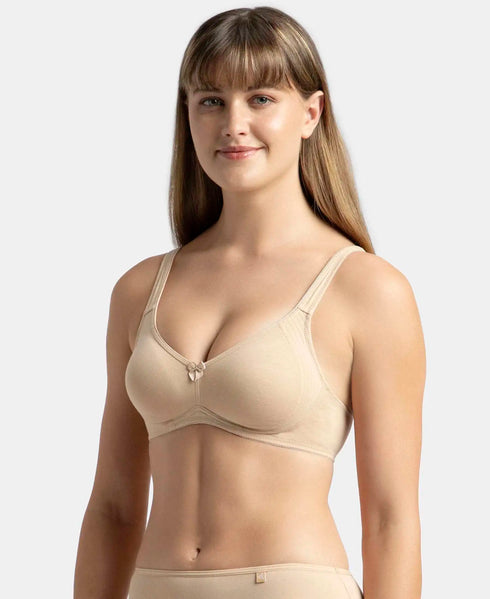 Jockey Pack of 2 Wirefree Non Padded Cotton Stretch Full Coverage Everyday Bra - Black & Skin