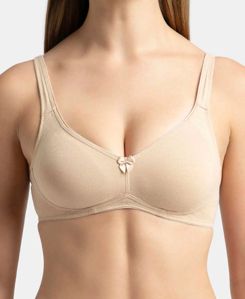 Jockey Pack of 2 Wirefree Non Padded Cotton Stretch Full Coverage Everyday Bra - Black & Skin