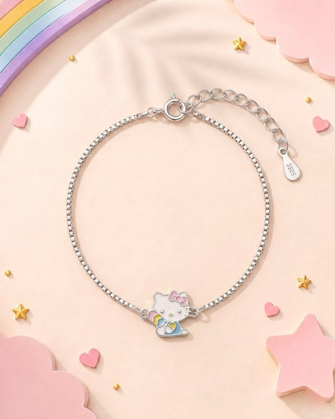 Meera Jaipur Rainbow Kitty Silver Bracelet