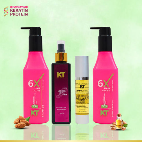 Kt Professional Complete Hair Care Kit with 6X Shampoo & Conditioner 250ml Argan Oil 50ml Keratin Shine Luxe Mist