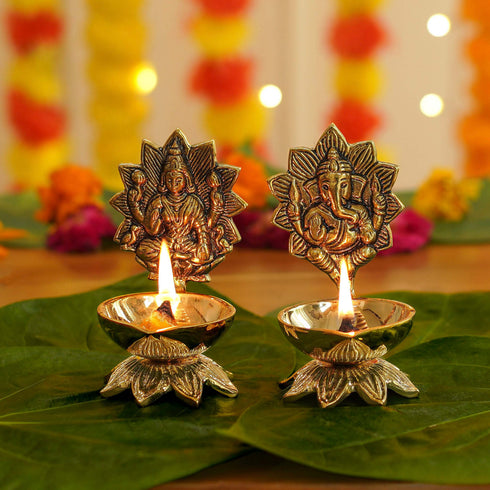 Brass Lakshmi - Ganesh Diya Set