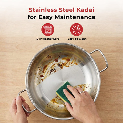Vinod Doniv Stainless Steel Majestic Sandwich Bottom Kadai with Steel Lid 4.8 Liter 28 cm Induction Friendly