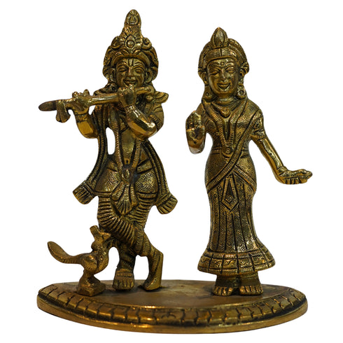 Brass Radha Krishna Idol with Peacock Design 1100g