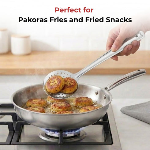 Vinod Stainless Steel Cooking Skimmer Steel Jharni Jhara Set of 2 37 cm Highest Grade Stainless Steel Mirror Finish Rust Free No 6