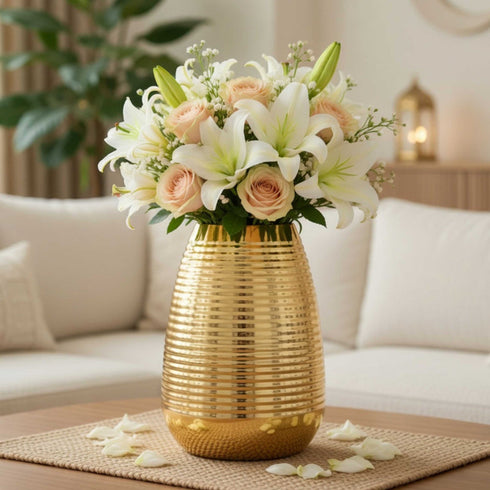 Behoma Ribbed Vase – Gold