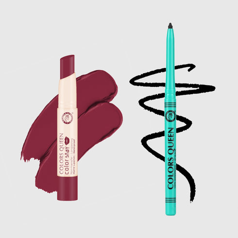 Colors Queen Color Stay Non-Transfer Lipstick and Bold Eyes Auto Kajal Combo