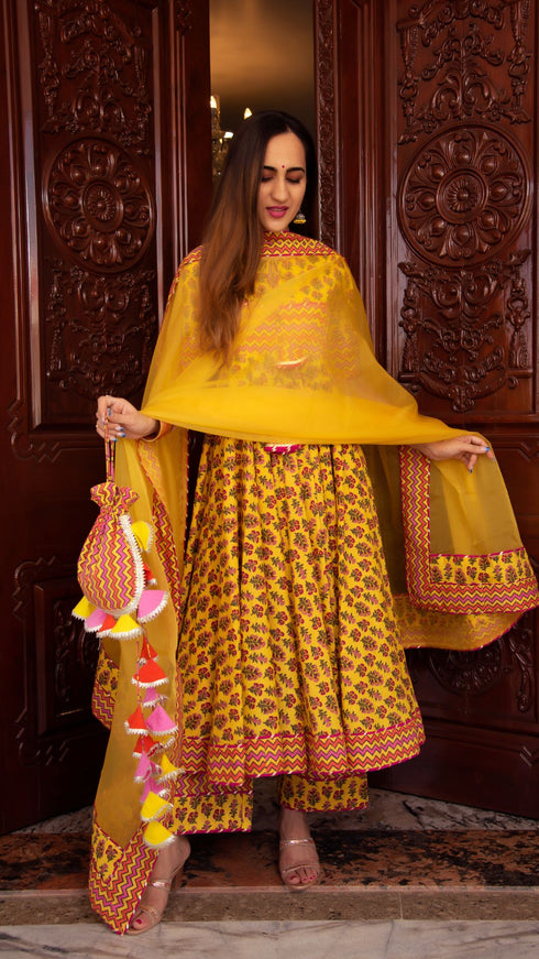 Pomcha Jaipur Dariya Cotton Anarkali Set