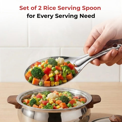 Vinod Stainless Steel Rice Server Rice Spoon Rice Chamcha Set of 2 22 cm High Grade Stainless Steel Mirror Finish Rust Free No 1