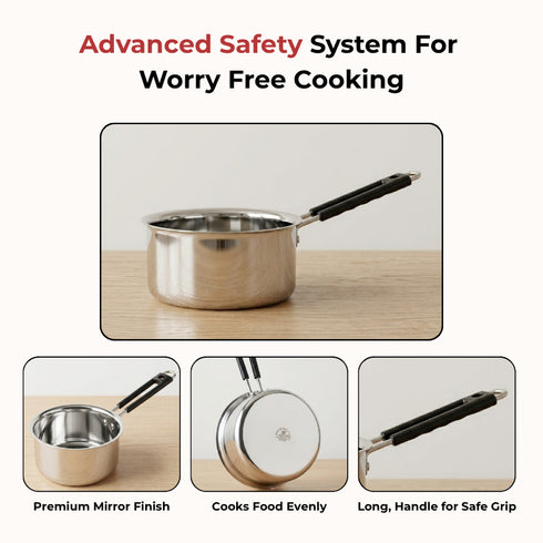 Vinod Stainless Steel Royal Saucepan with Long Side Handle 1250 ml Capacity No 10 Rust Free Dishwasher Safe and Induction Friendly