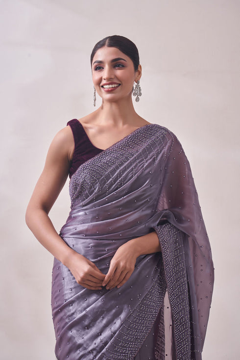 Mohey Lilac Stone Embellished Saree