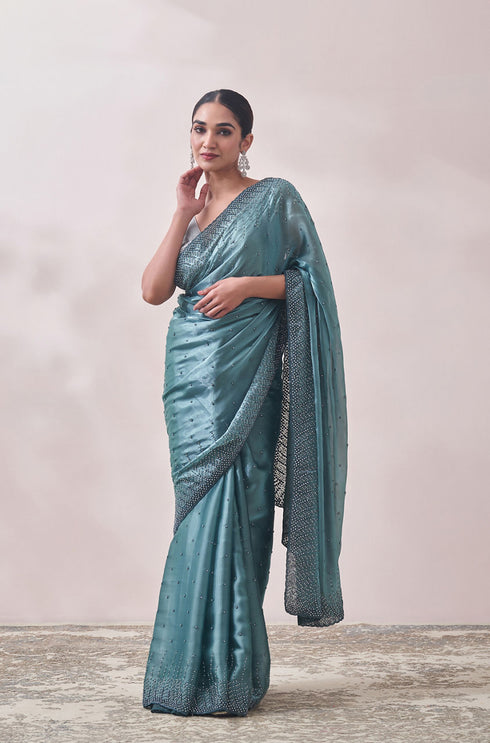 Mohey Teal Blue Stone Embellished Saree