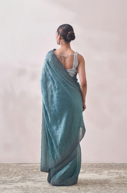 Mohey Teal Blue Stone Embellished Saree