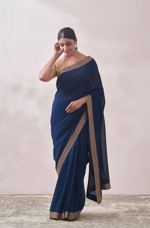 Mohey Teal Blue Patterned Saree