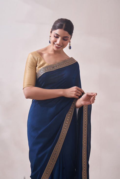 Mohey Teal Blue Patterned Saree