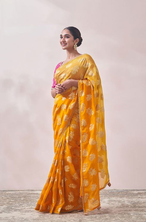 Mohey Mustard Yellow Self Design Saree