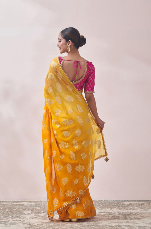 Mohey Mustard Yellow Self Design Saree