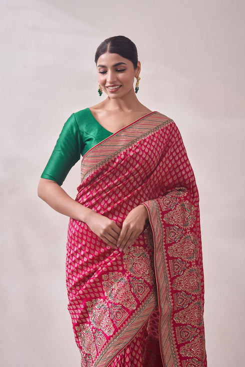 Mohey Rani Pink Zari Work Bridal Saree