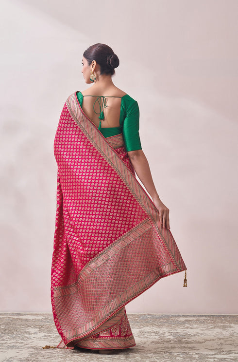 Mohey Rani Pink Zari Work Bridal Saree