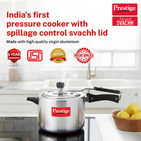 Prestige Nakshatra Plus Svachh Aluminium Spillage Control Pressure Cooker 5 L Silver