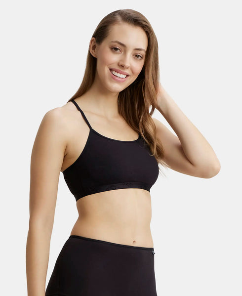 Jockey Super Combed Cotton Elastane Stretch Multiway Styled Crop Top | Black