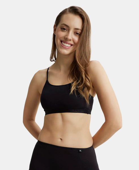 Jockey Super Combed Cotton Elastane Stretch Multiway Styled Crop Top | Black